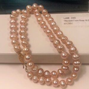 NIB 14K Solid Gold 7mm Natural Rose Pearl ￼Necklace, SALE
